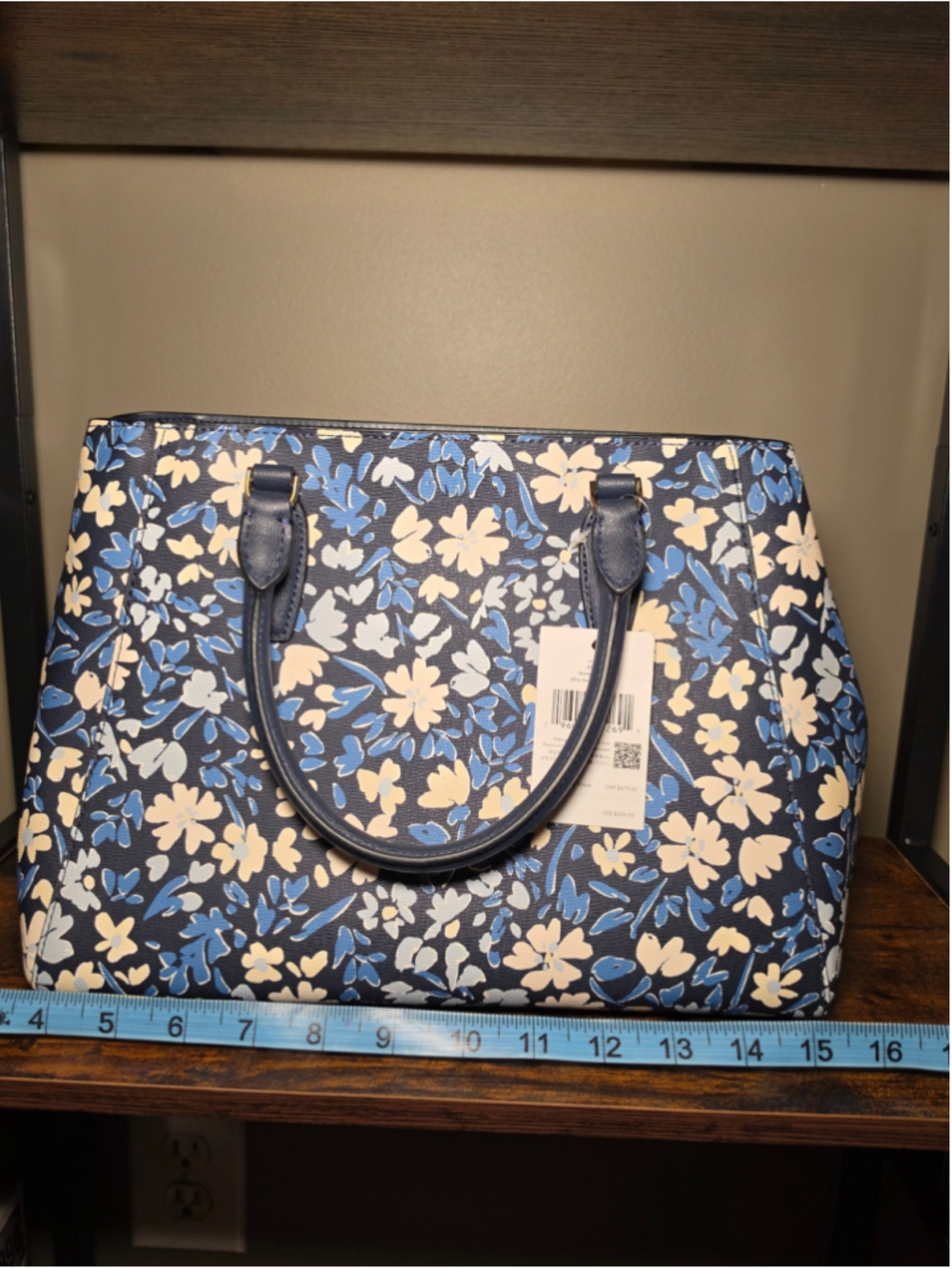Kate Spade Floral Satchel Bag Blue and Cream - Picture 4 of 7